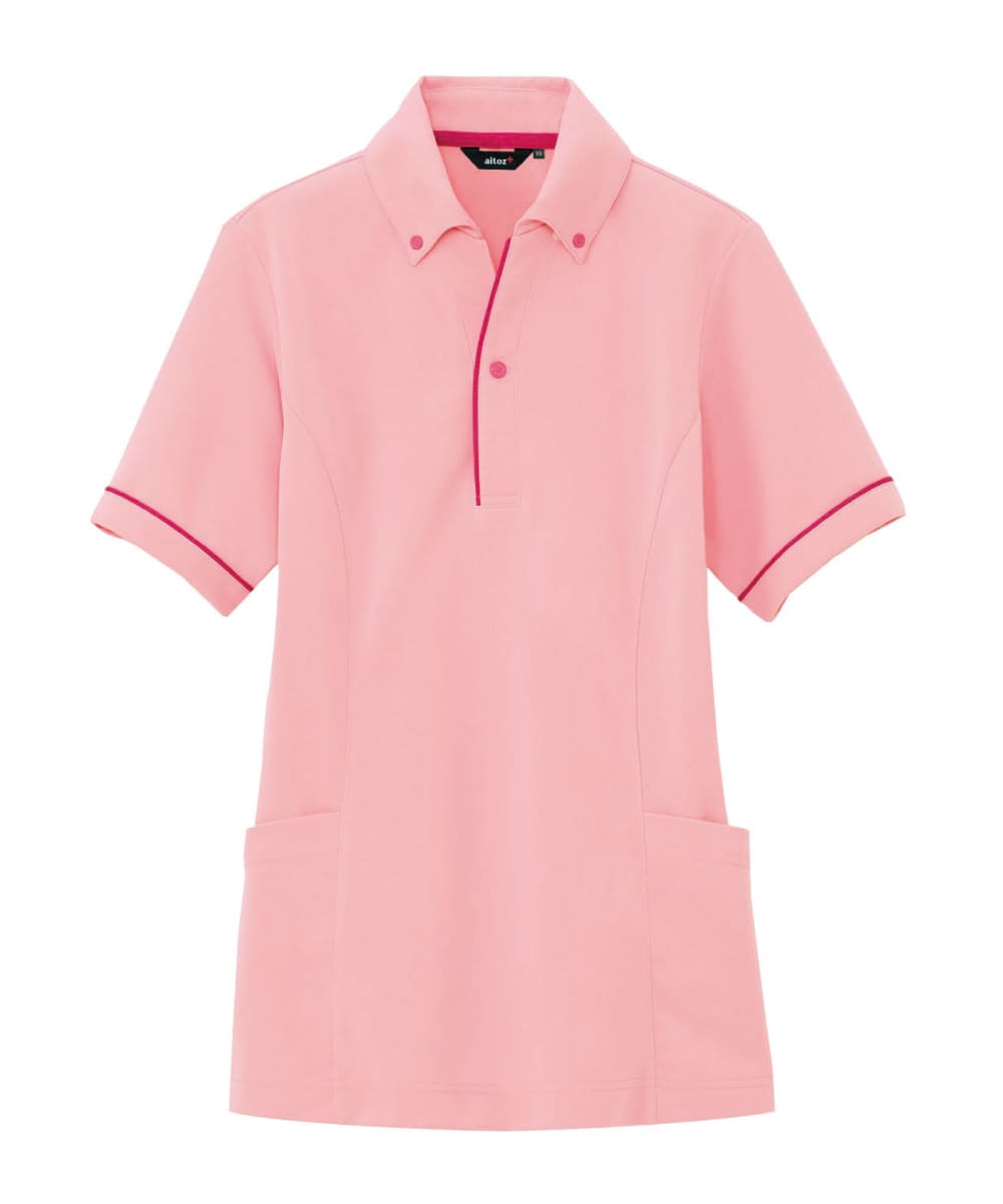 AZ-7668-160　男女兼用サイドポケット半袖ポロシャツ　ピンク