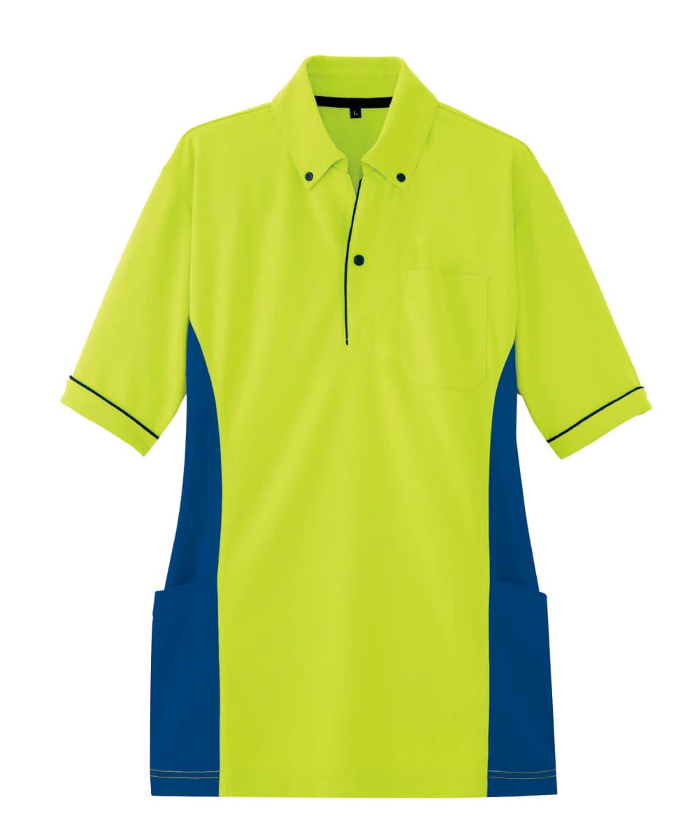 AZ-7679-016　男女兼用サイドポケット半袖ポロシャツ　ライム