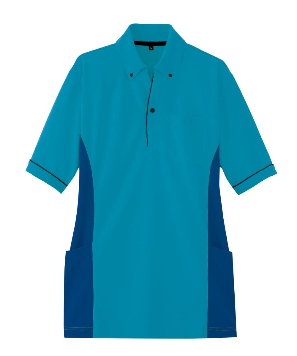 AZ-7679-027　男女兼用サイドポケット半袖ポロシャツ　ターコイズ