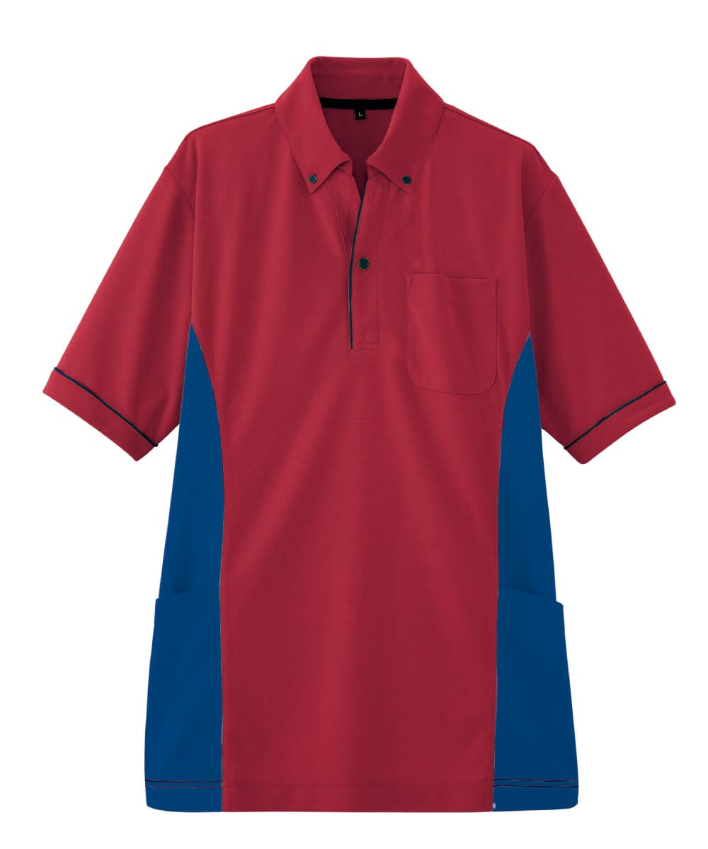 AZ-7679-039　男女兼用サイドポケット半袖ポロシャツ　ワイン