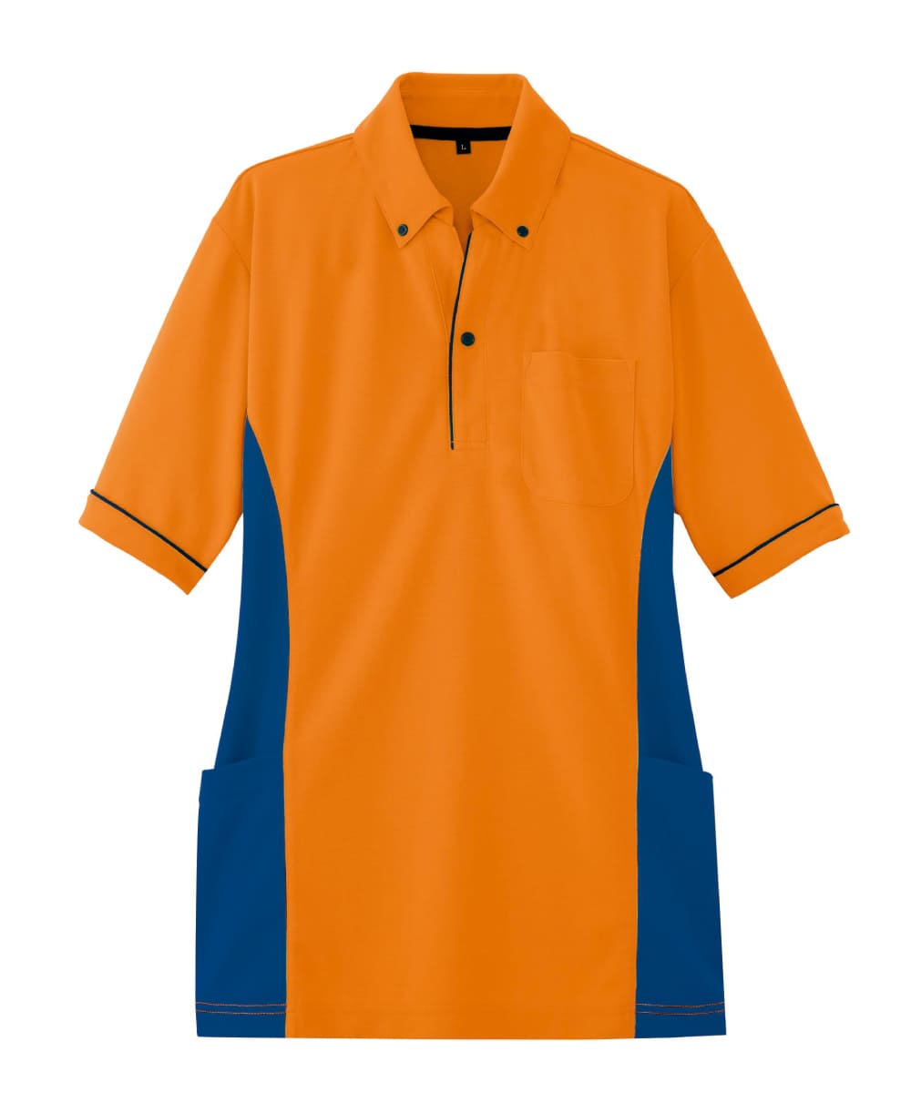 AZ-7679-063　男女兼用サイドポケット半袖ポロシャツ　オレンジ