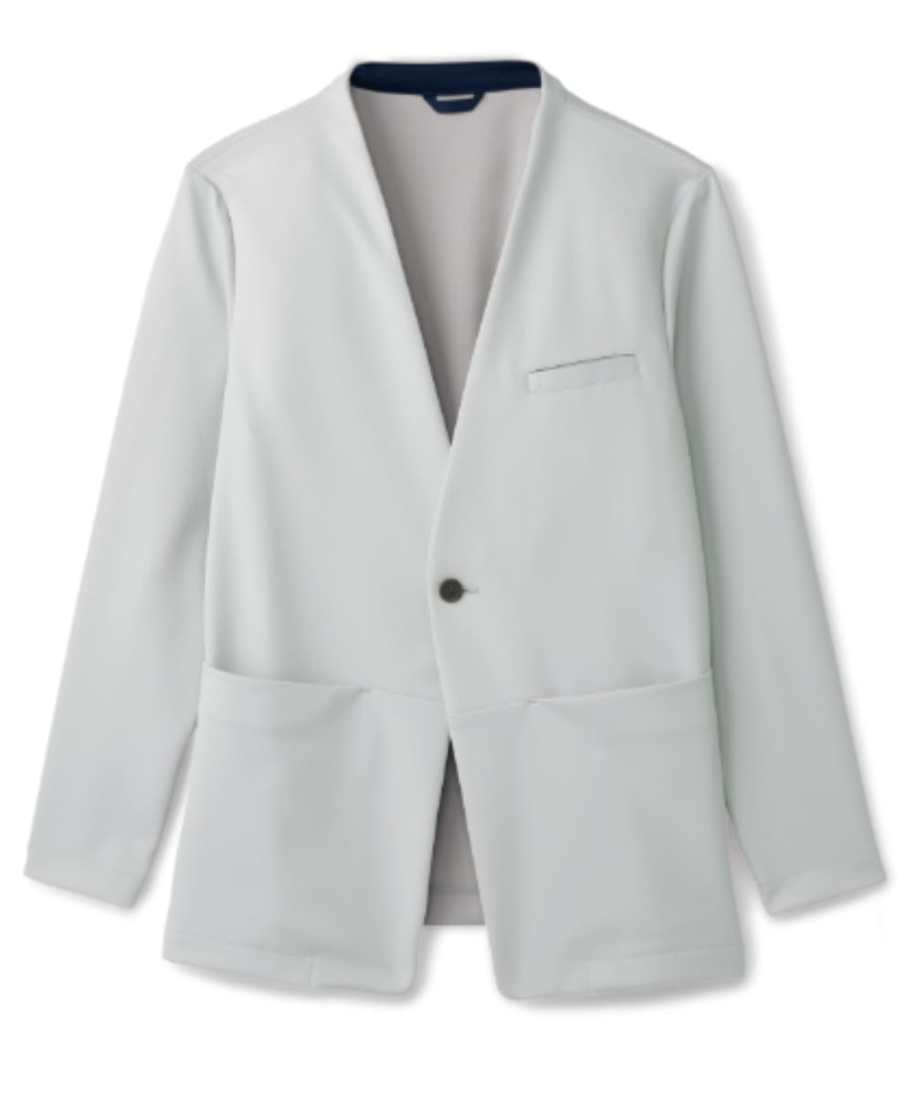 AIJ302-04　男女兼用ノーカラーニットジャケット　グレー