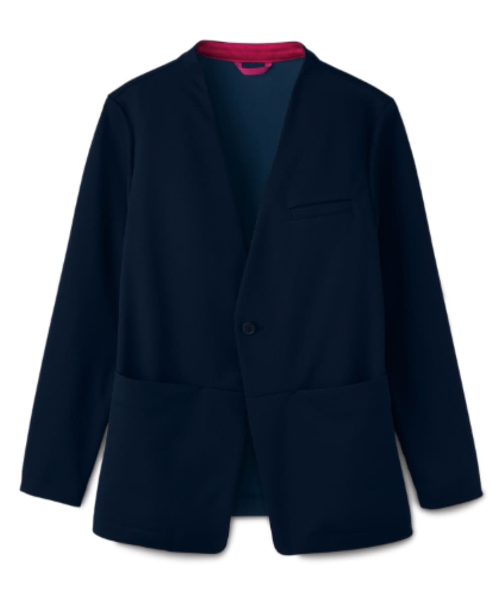 AIJ302-39　男女兼用ノーカラーニットジャケット　ネイビー