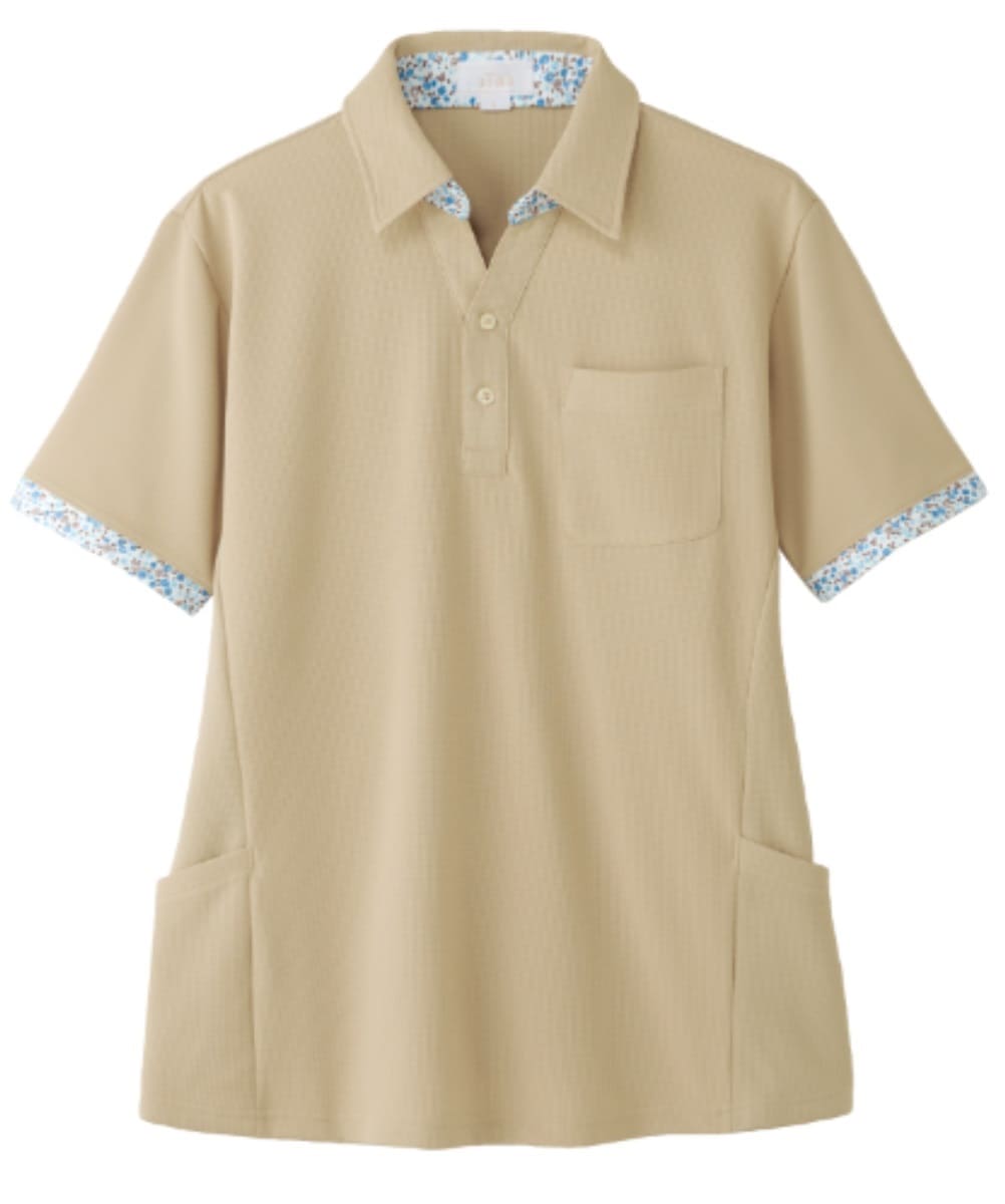 AIK302-11　男女兼用半袖スキッパーニットシャツ　ベージュ