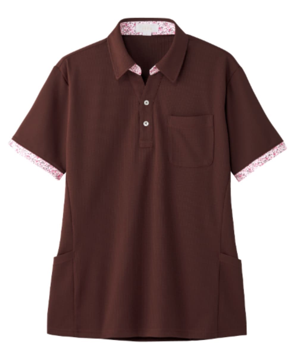 AIK302-15　男女兼用半袖スキッパーニットシャツ　ブラウン