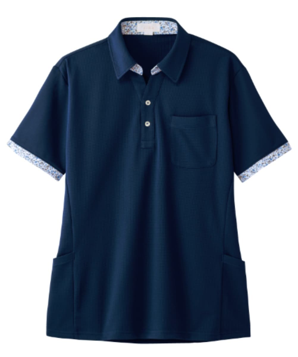 AIK302-39　男女兼用半袖スキッパーニットシャツ　ネイビー