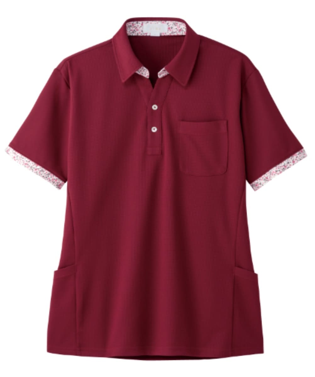 AIK302-79　男女兼用半袖スキッパーニットシャツ　ワイン