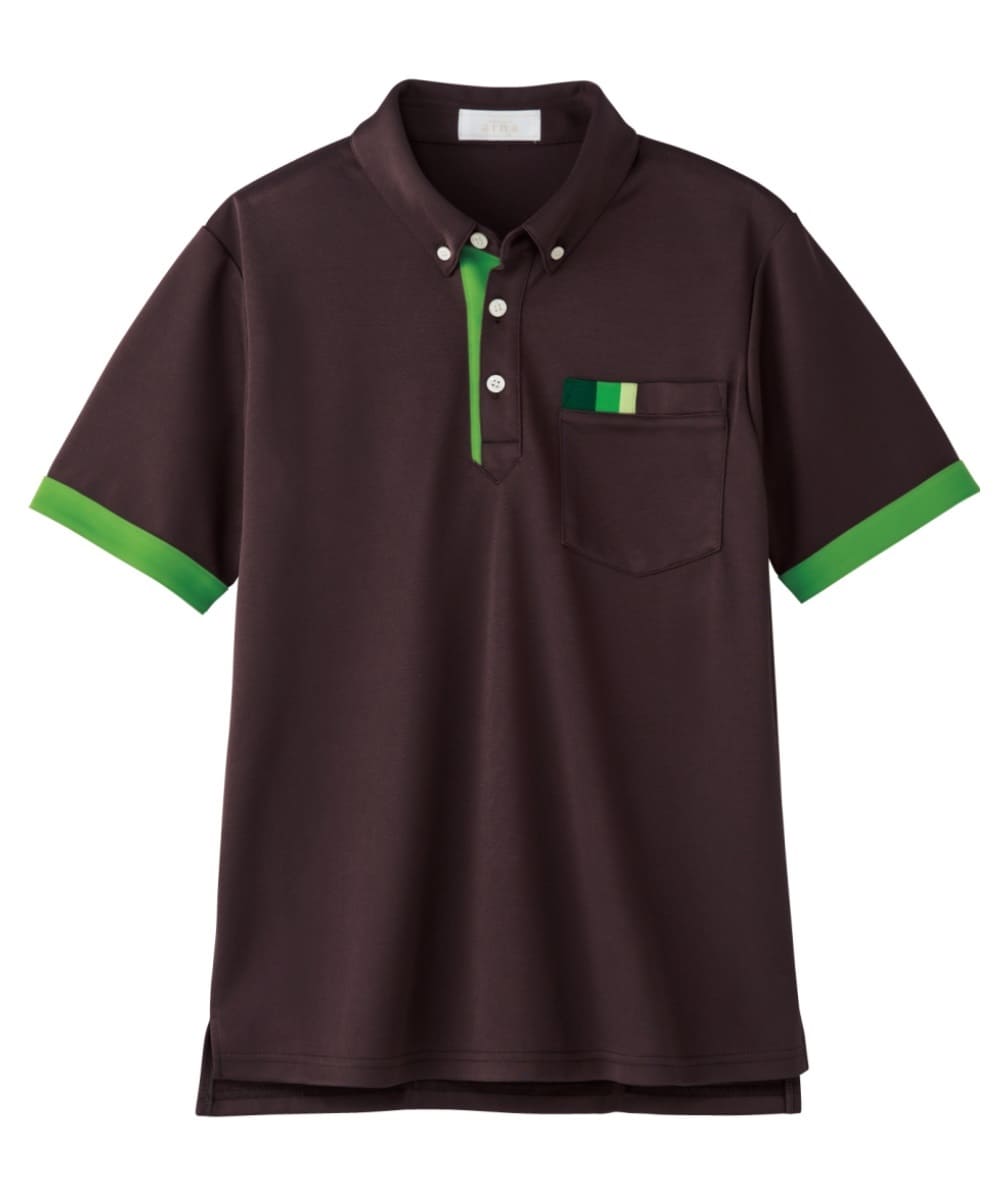 AIK303-15　男女兼用半袖ニットシャツ　ダークブラウン