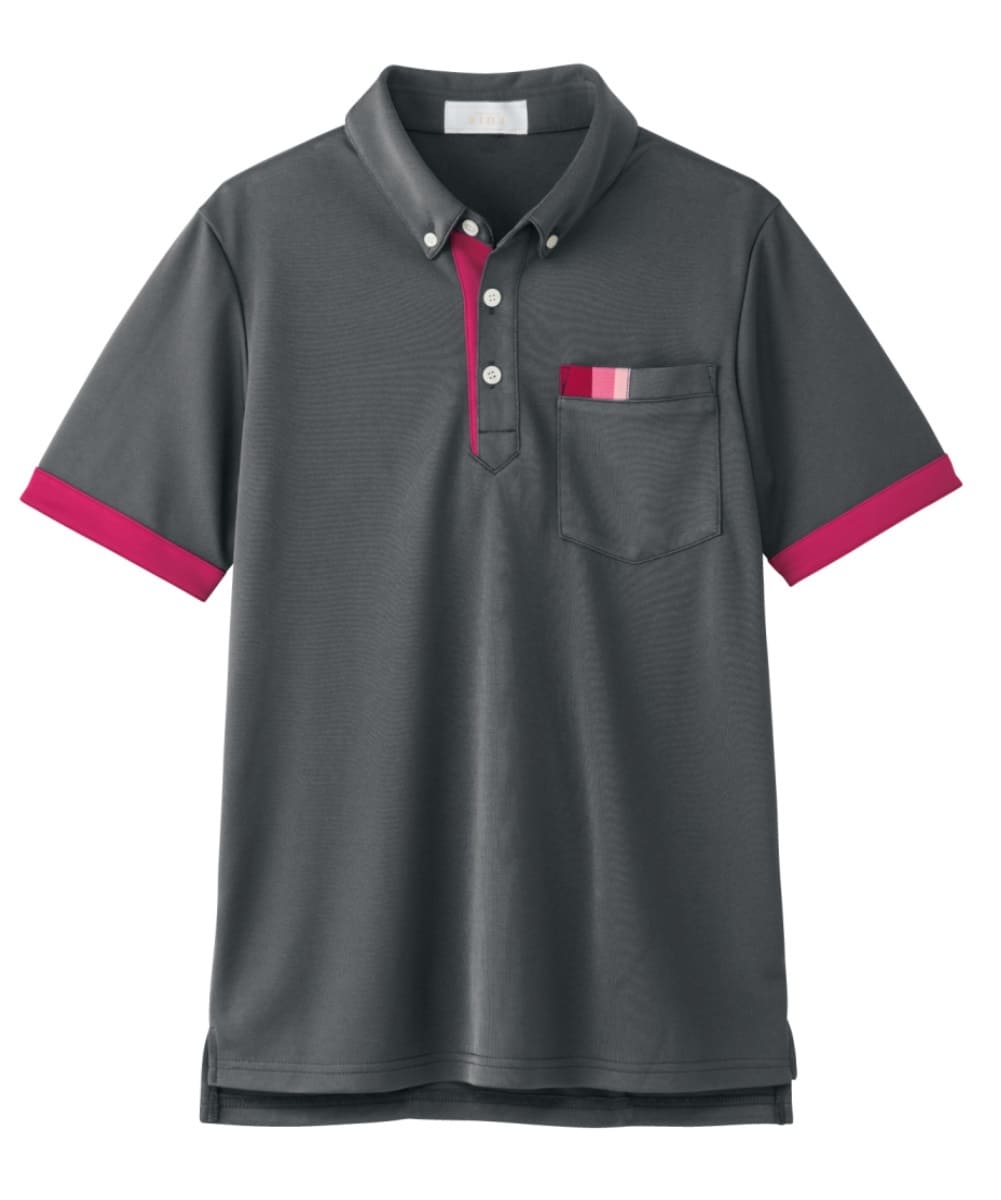 AIK303-17　男女兼用半袖ニットシャツ　チャコールグレー