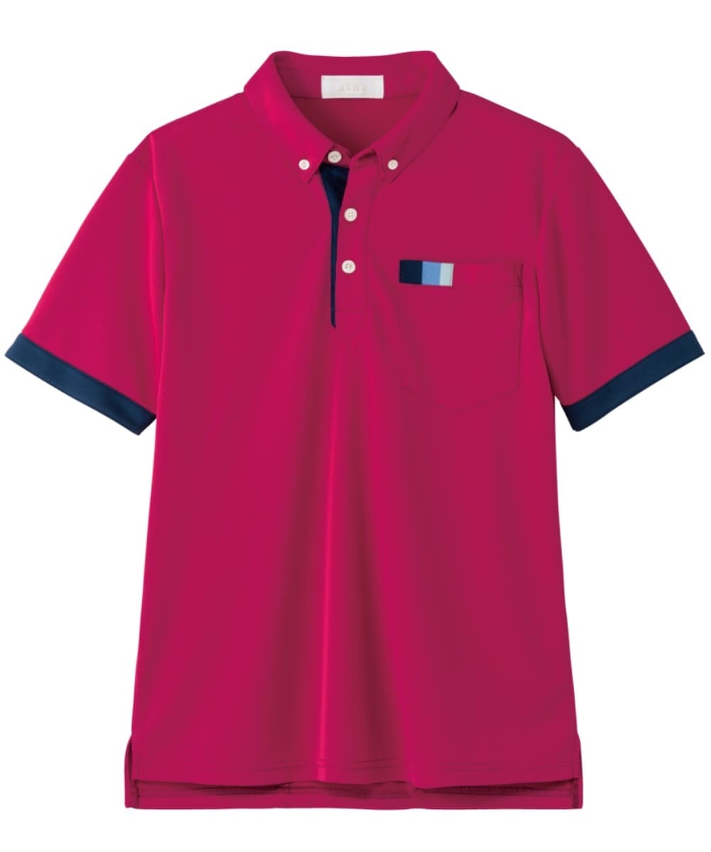 AIK303-74　男女兼用半袖ニットシャツ　ラズベリーピンク