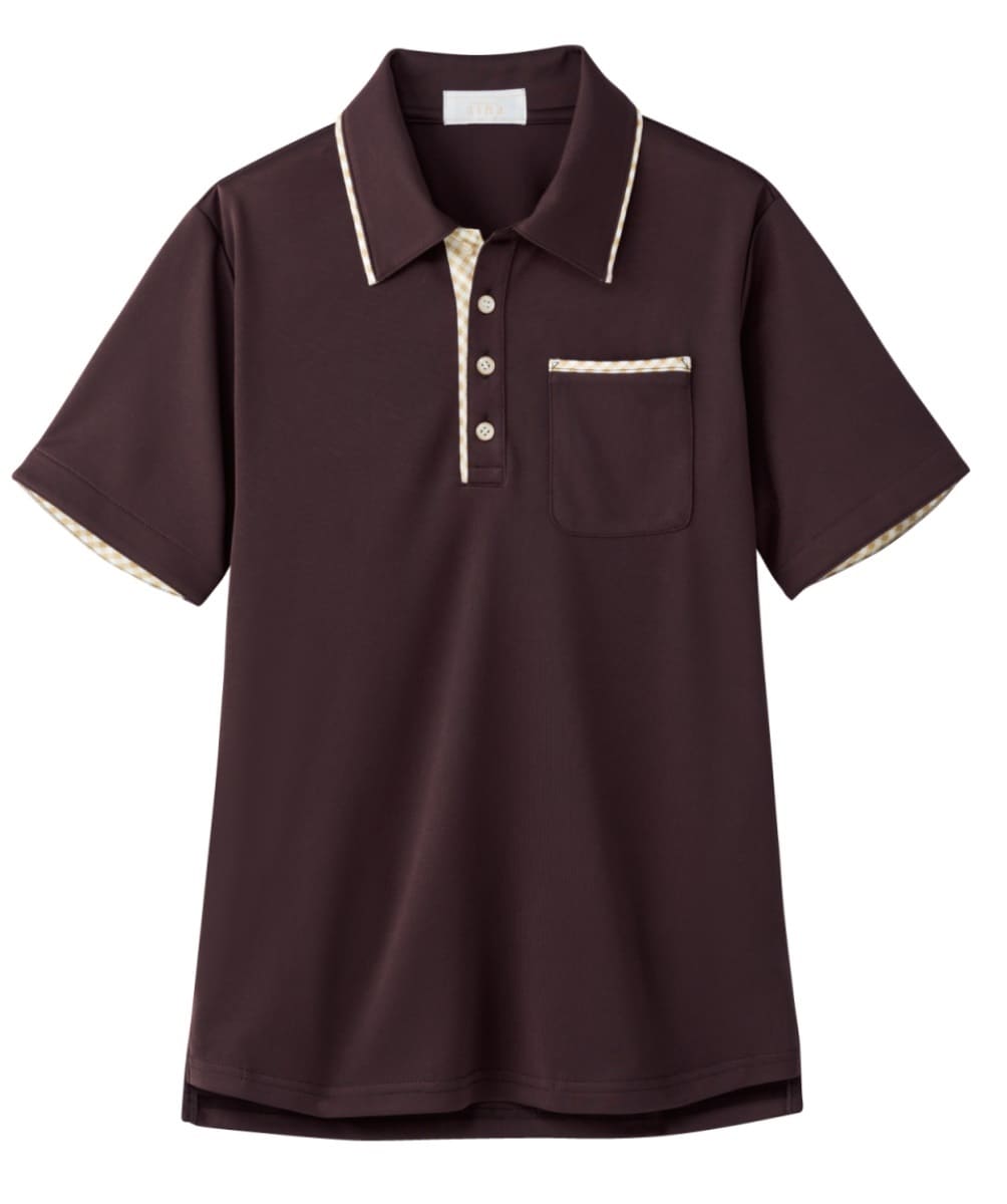 AIK304-15　男女兼用半袖ニットシャツ　ダークブラウン