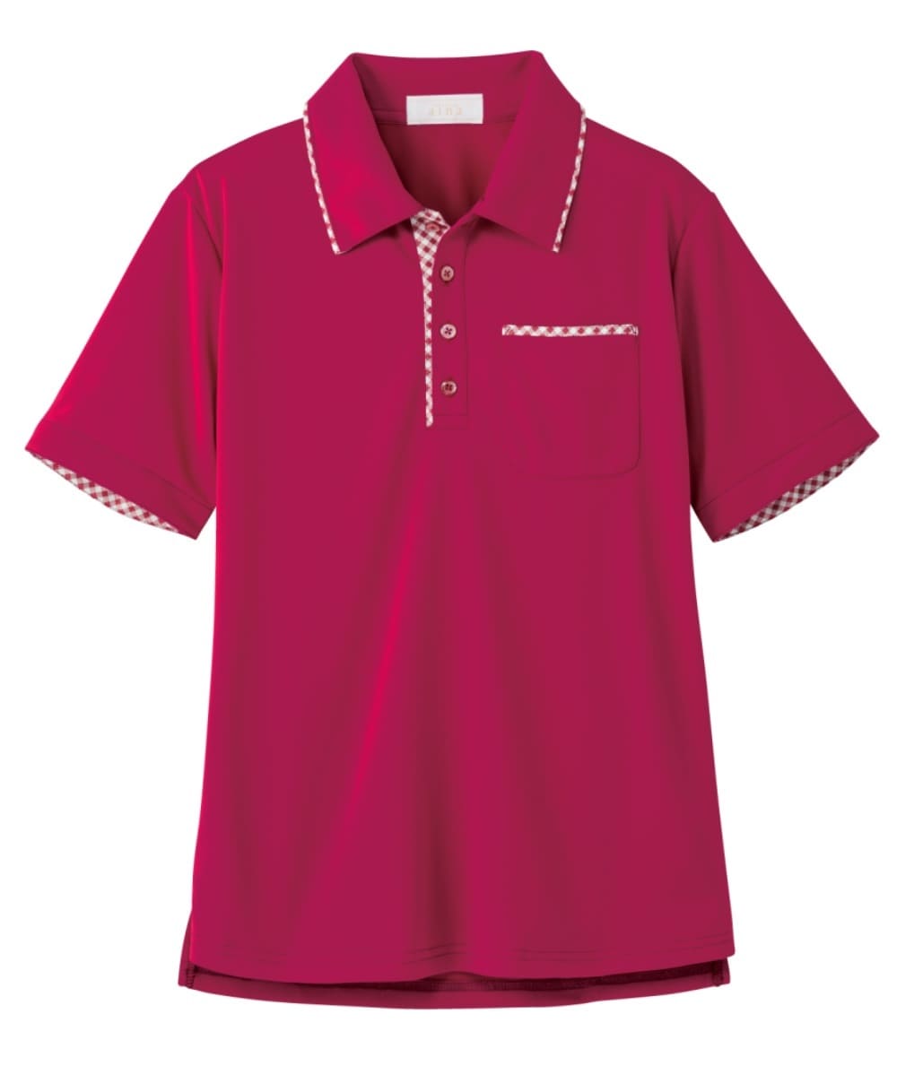 AIK304-74　男女兼用半袖ニットシャツ　ラズベリーピンク