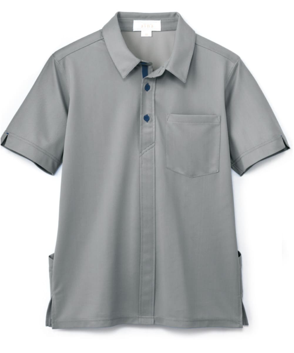 AIK305-17　男女兼用半袖ニットシャツ　チャコールグレー