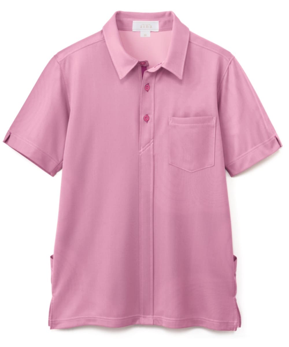 AIK305-74　男女兼用半袖ニットシャツ　ローズピンク