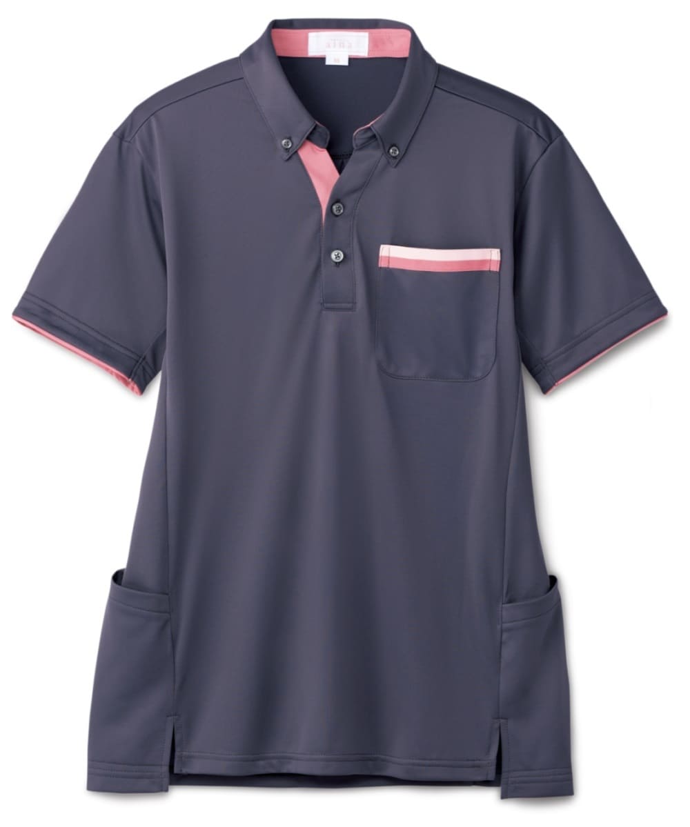 AIK306-17　男女兼用半袖スキッパーニットシャツ　フレンチチャコール