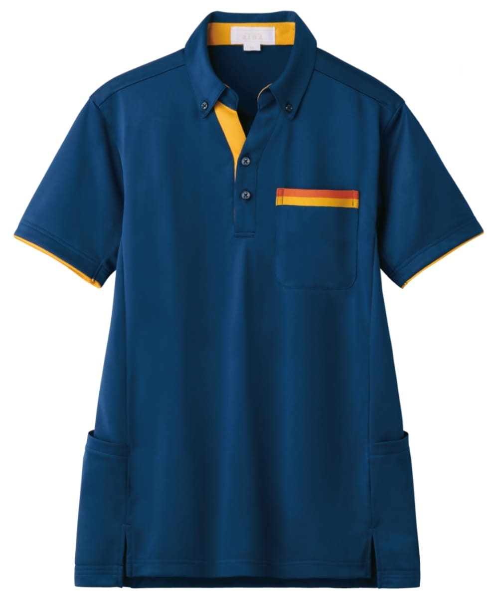 AIK306-38　男女兼用半袖スキッパーニットシャツ　インディゴブルー