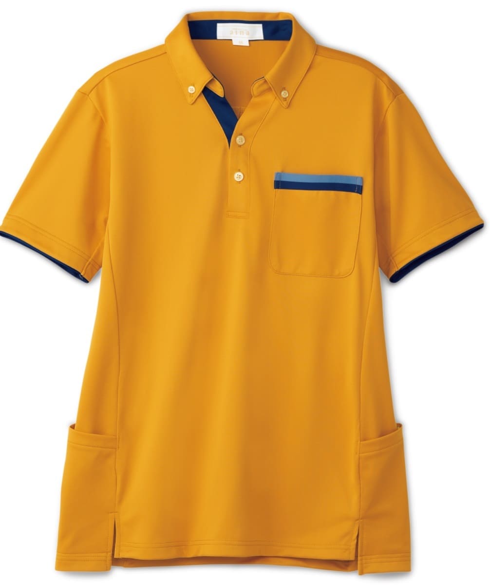 AIK306-67　男女兼用半袖スキッパーニットシャツ　サフランイエロー