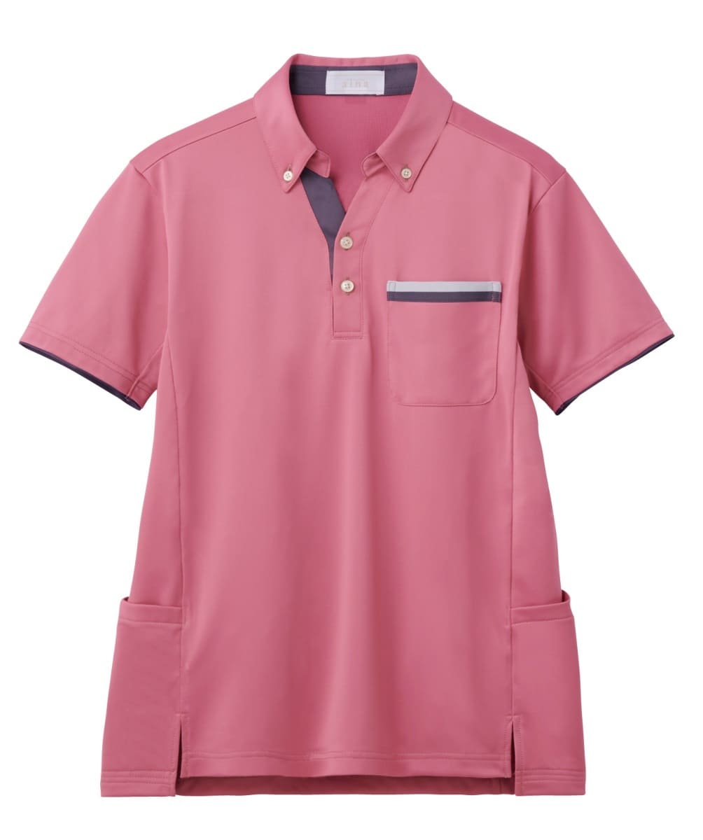 AIK306-73　男女兼用半袖スキッパーニットシャツ　エクリュピンク
