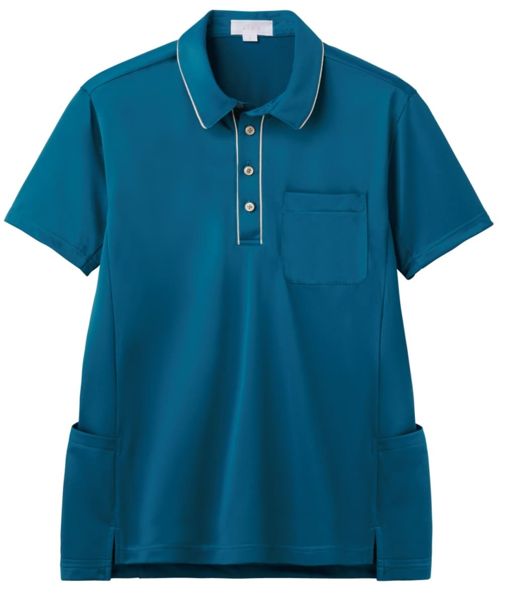 AIK307-36　男女兼用半袖ニットシャツ　ティールブルー