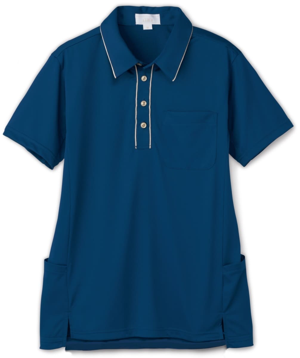 AIK307-38　男女兼用半袖ニットシャツ　インディゴブルー