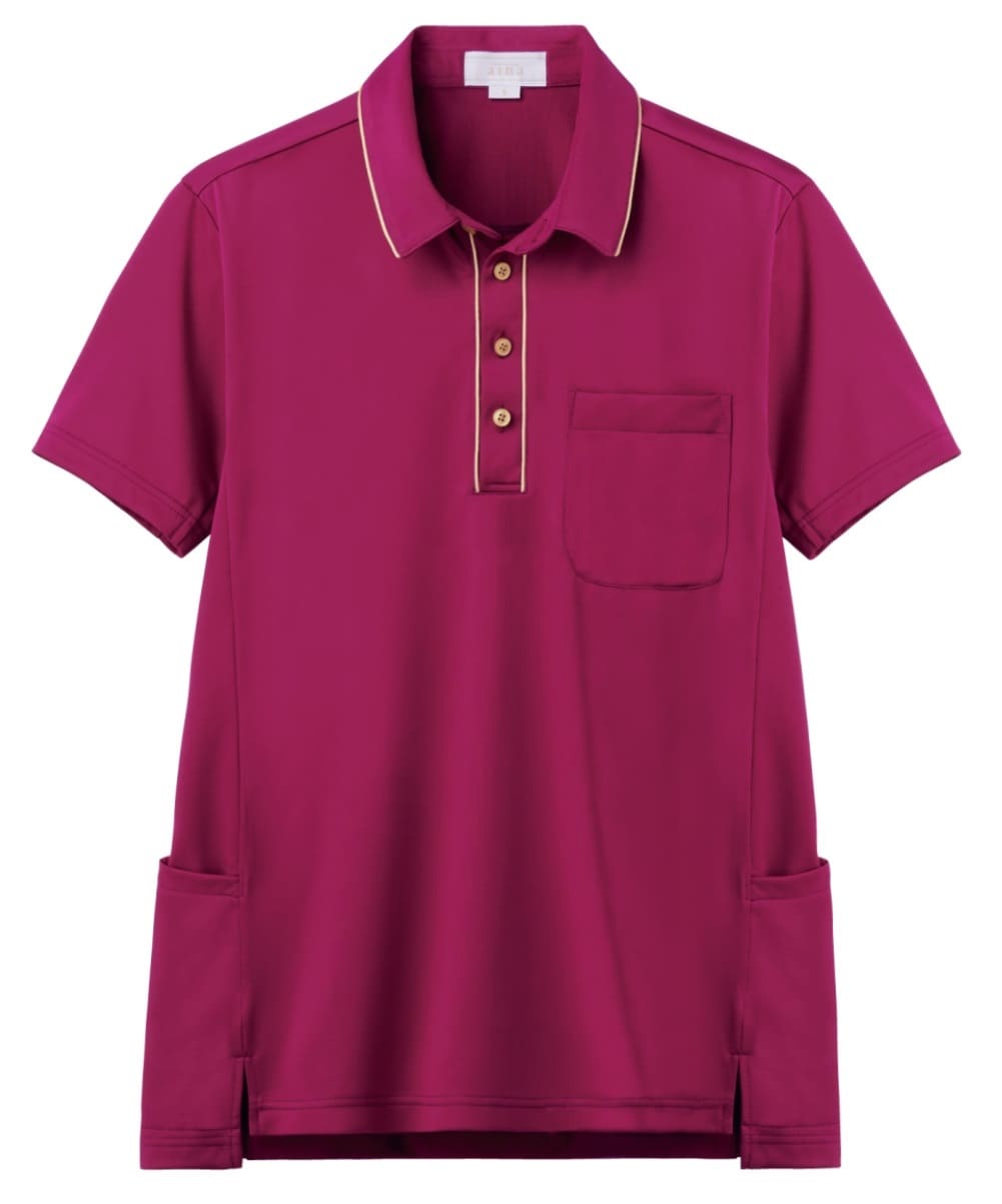 AIK307-79　男女兼用半袖ニットシャツ　ボルドークレール