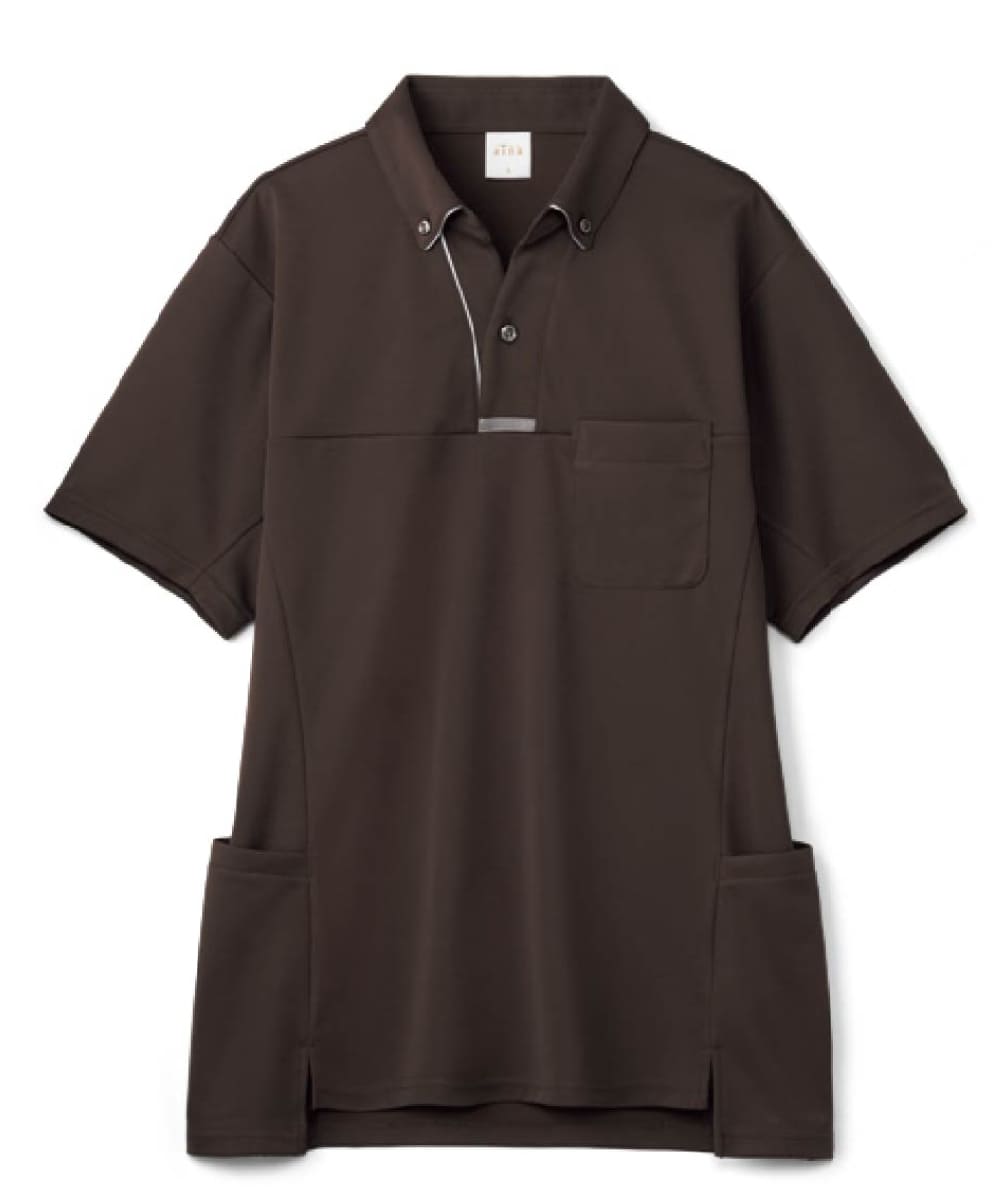 AIK308-15　男女兼用半袖スキッパーニットシャツ　セピアブラウン
