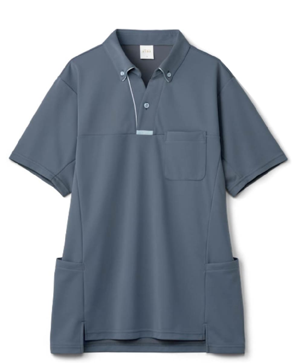 AIK308-17　男女兼用半袖スキッパーニットシャツ　アッシュグレー