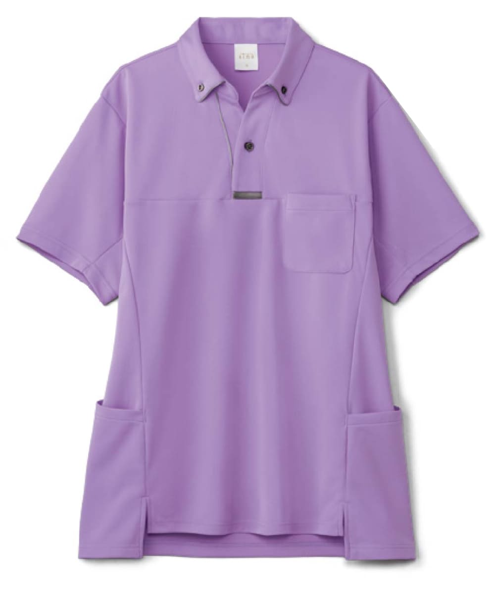 AIK308-21　男女兼用半袖スキッパーニットシャツ　ラベンダー