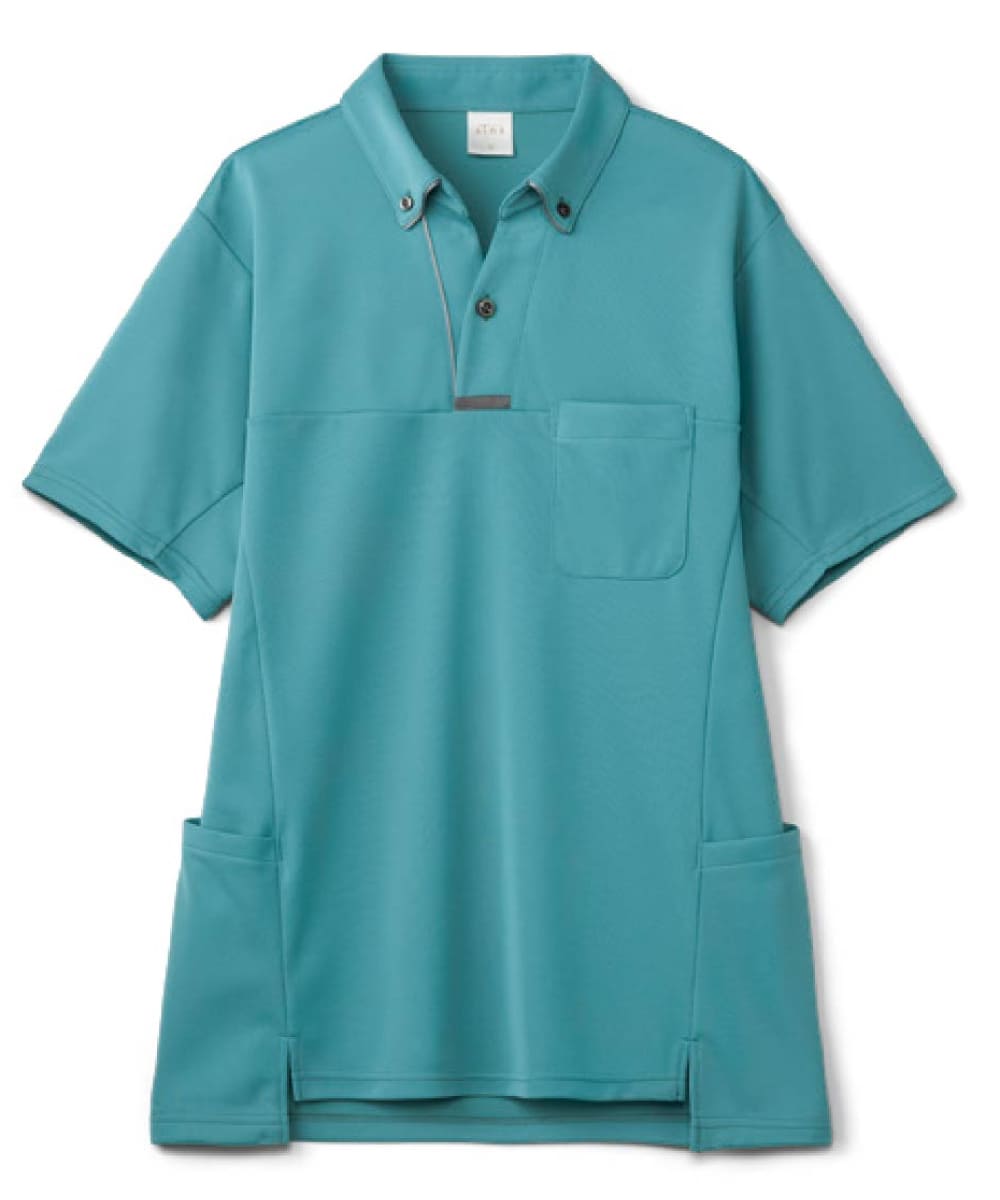 AIK308-41　男女兼用半袖スキッパーニットシャツ　エメラルドグリーン