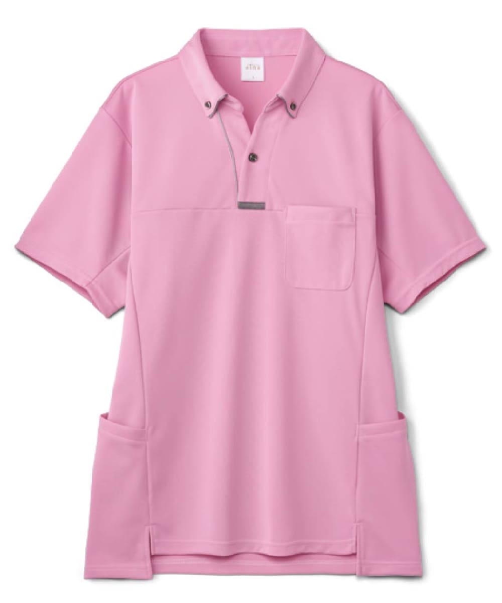 AIK308-71　男女兼用半袖スキッパーニットシャツ　ローズピンク