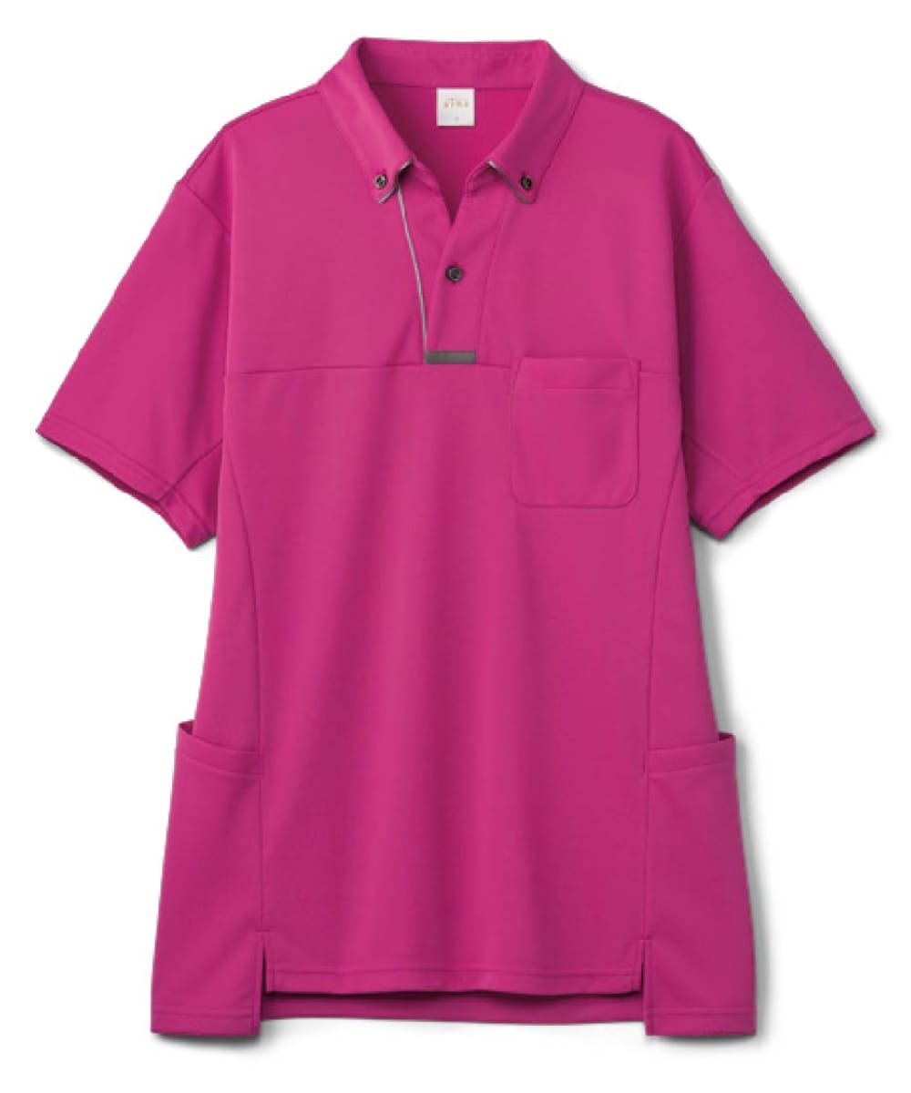 AIK308-74　男女兼用半袖スキッパーニットシャツ　ラズベリーピンク