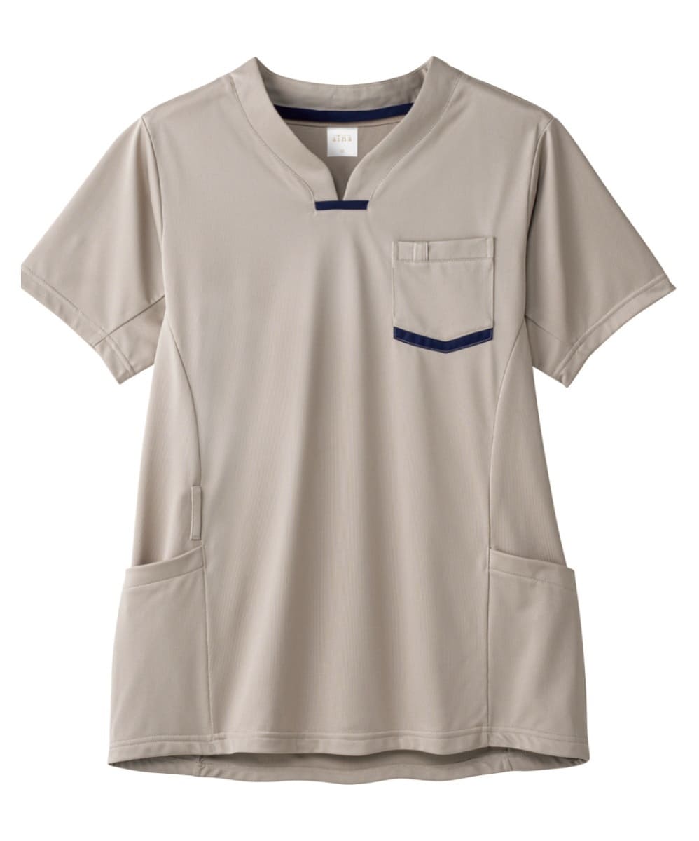 AIT310-14　男女兼用ニットスクラブ　グレージュ