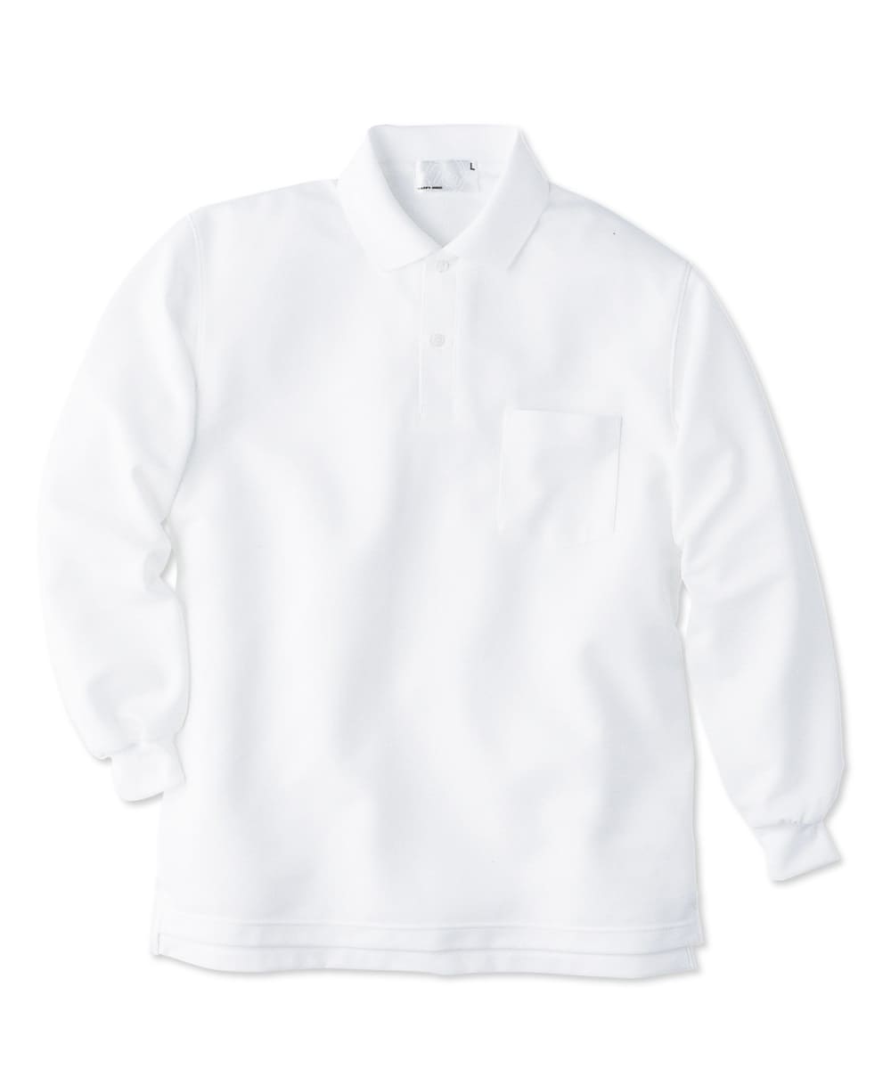 HAK303-01　男女兼用長袖ポロシャツ　ホワイト