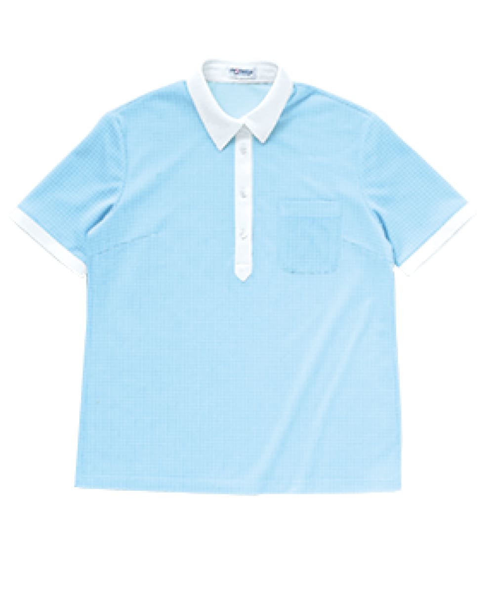 PK252-31　レディース半袖ニットシャツ　サックス