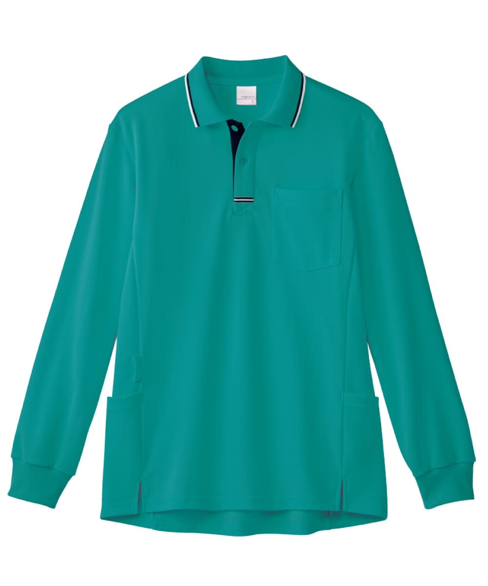 PK347-46　男女兼用長袖ポロシャツ　ピーコックグリーン