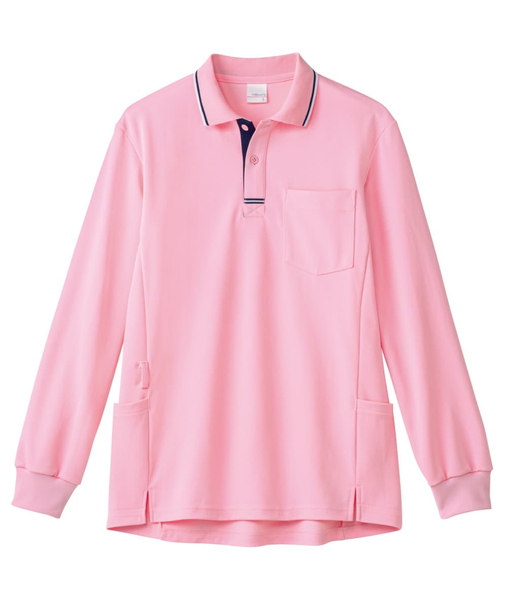 PK347-71　男女兼用長袖ポロシャツ　パウダーピンク