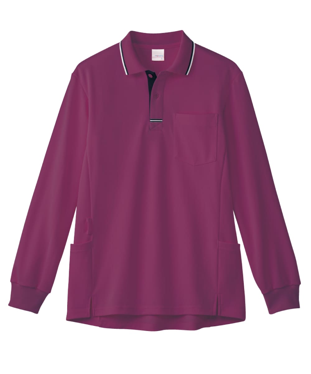 PK347-78　男女兼用長袖ポロシャツ　ラズベリーレッド