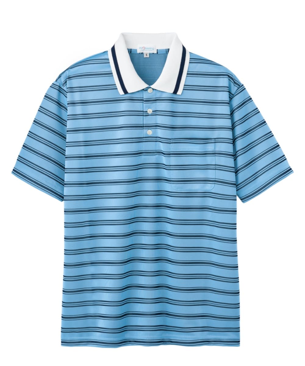 PK373-35　男女兼用半袖ボーダーポロシャツ　　　ブルー