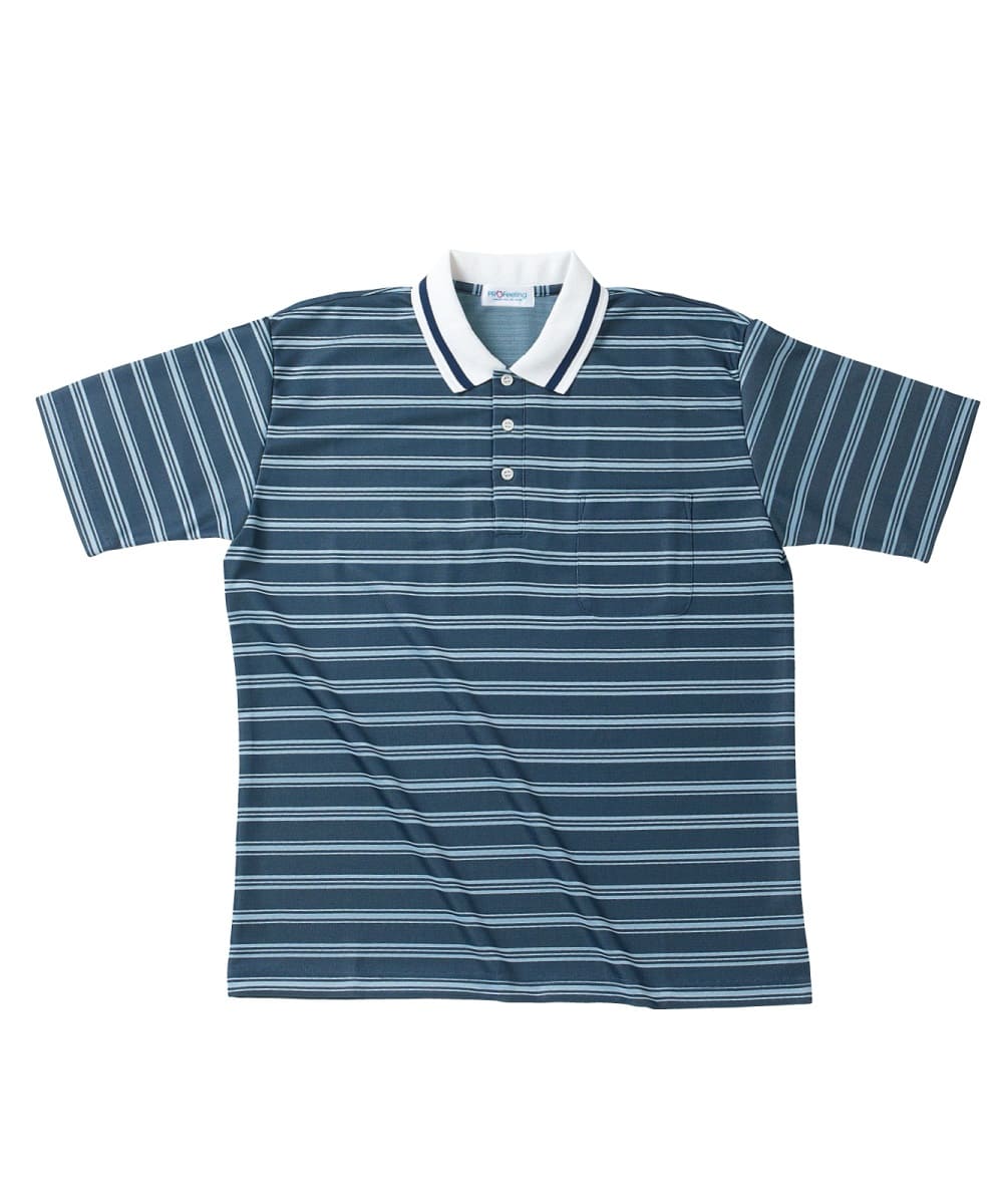 PK373-39　男女兼用半袖ボーダーポロシャツ　　　ネイビー