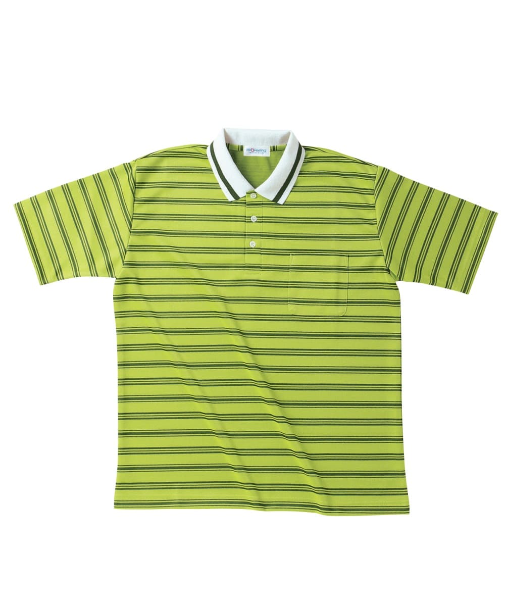 PK373-54　男女兼用半袖ボーダーポロシャツ　　　イエローグリーン