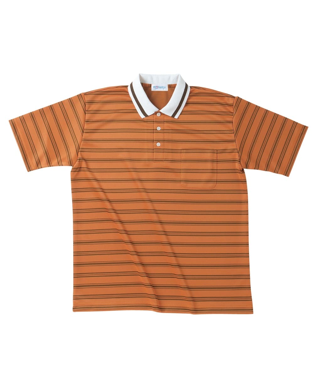 PK373-88　男女兼用半袖ボーダーポロシャツ　オレンジ