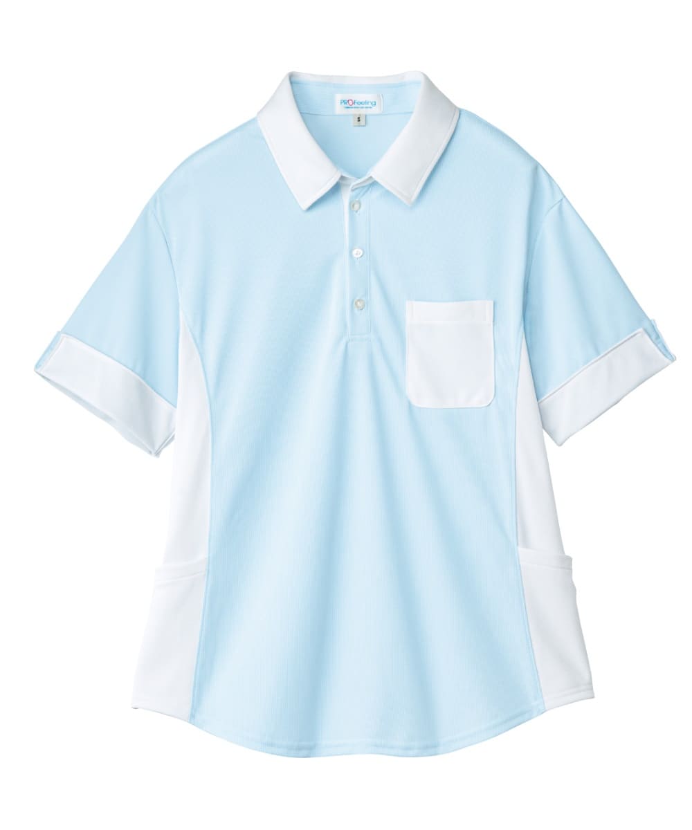 PK377-31　男女兼用半袖ニットシャツ　サックス