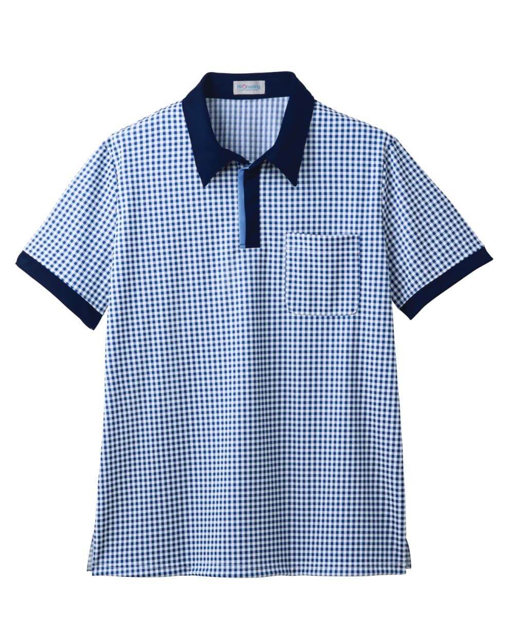 PK394-35　男女兼用半袖ニットシャツ　ブルー