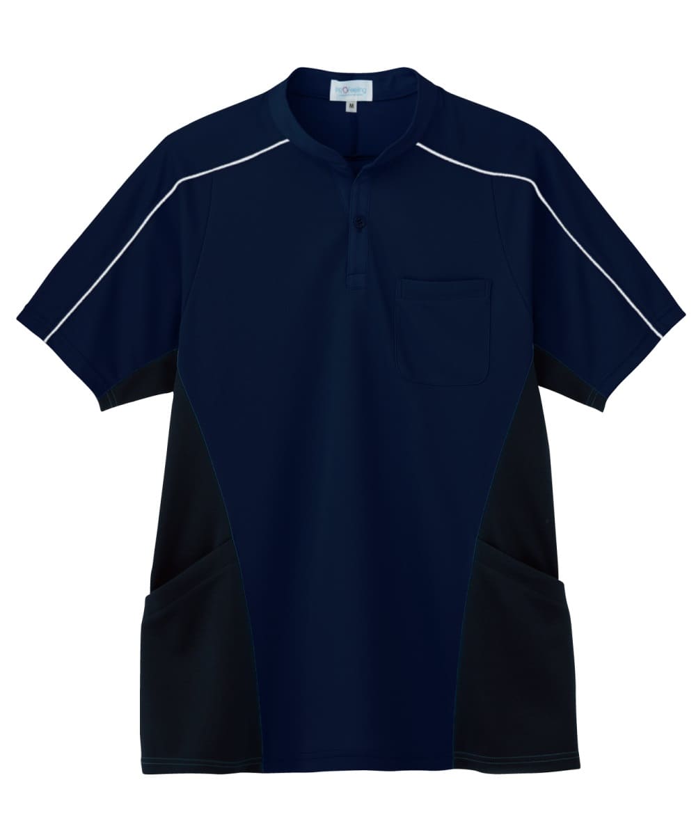 PK396-39　男女兼用半袖ニットシャツ　ネイビー