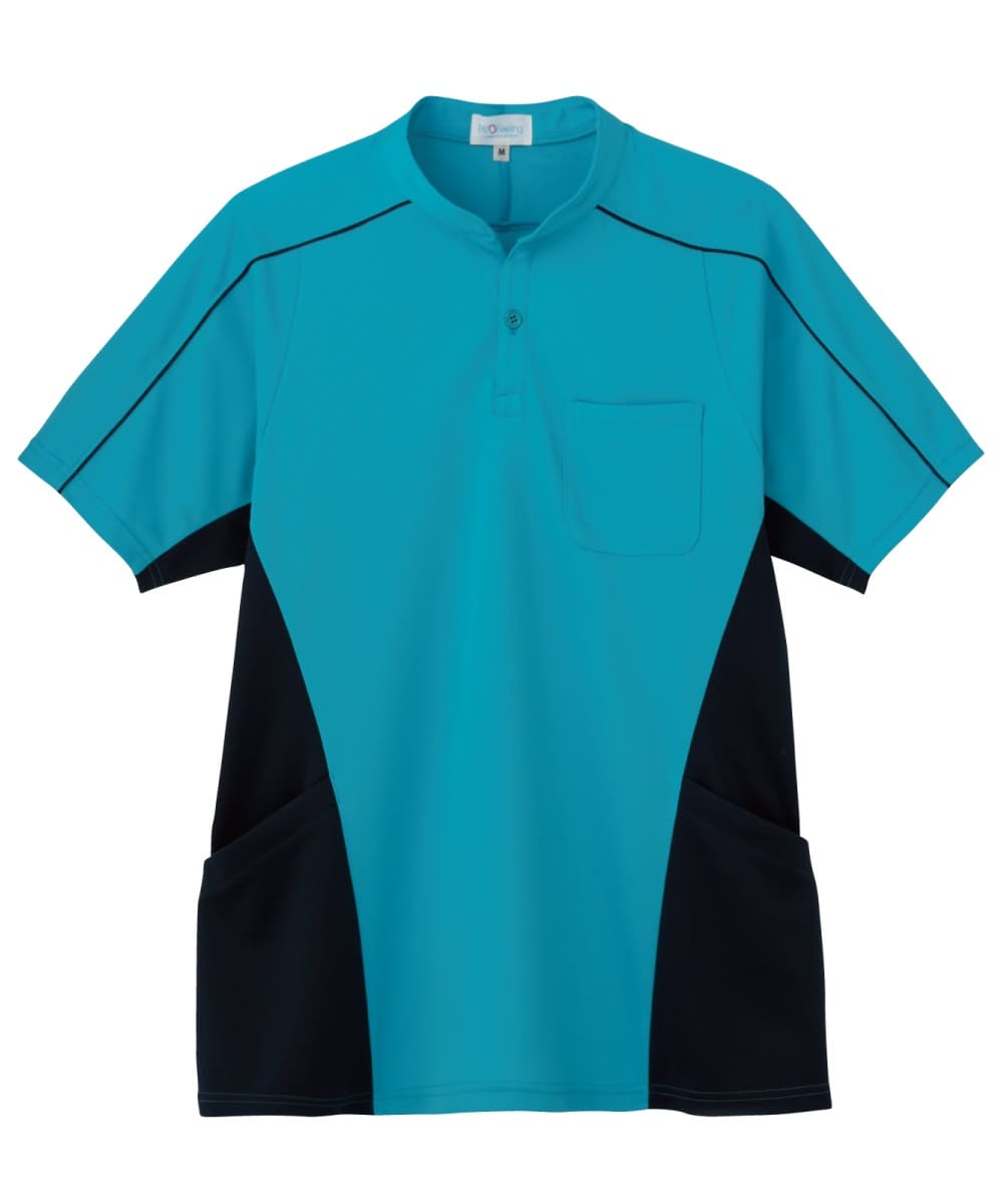 PK396-45　男女兼用半袖ニットシャツ　ターコイズブルー