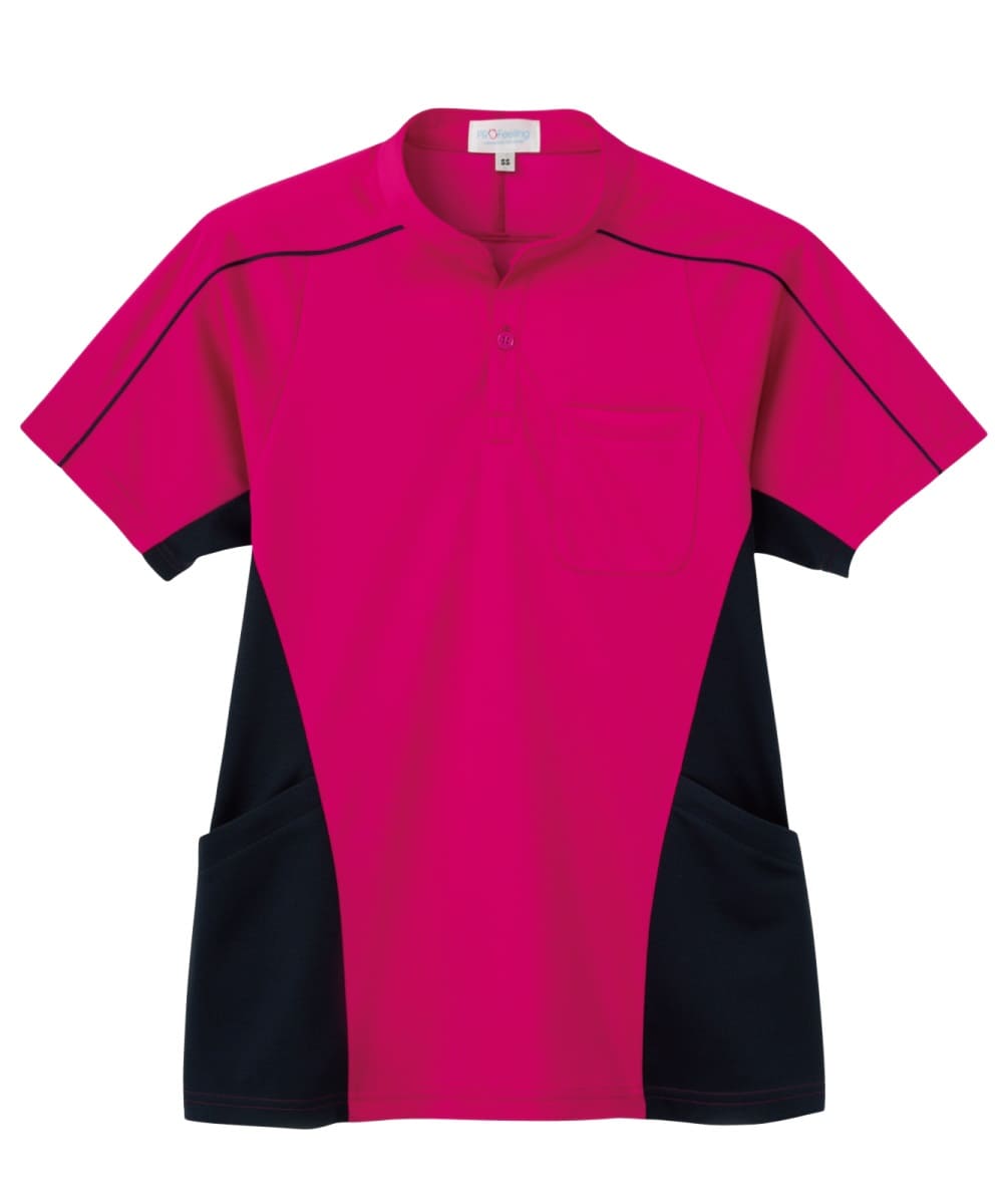 PK396-74　男女兼用半袖ニットシャツ　フューシャピンク