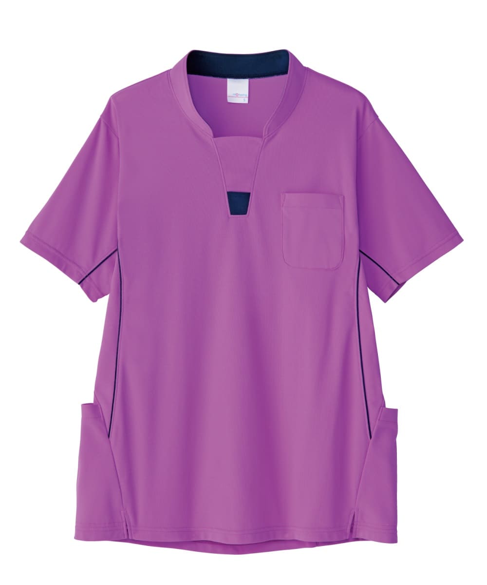 PK399-21　男女兼用半袖ニットシャツ　ラベンダーモーブ