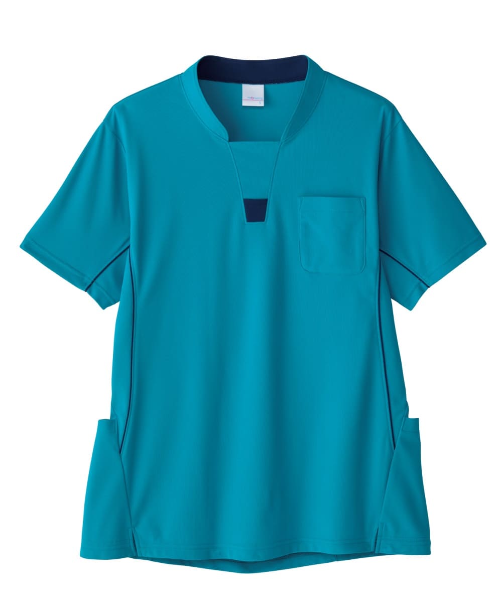 PK399-45　男女兼用半袖ニットシャツ　ターコイズブルー