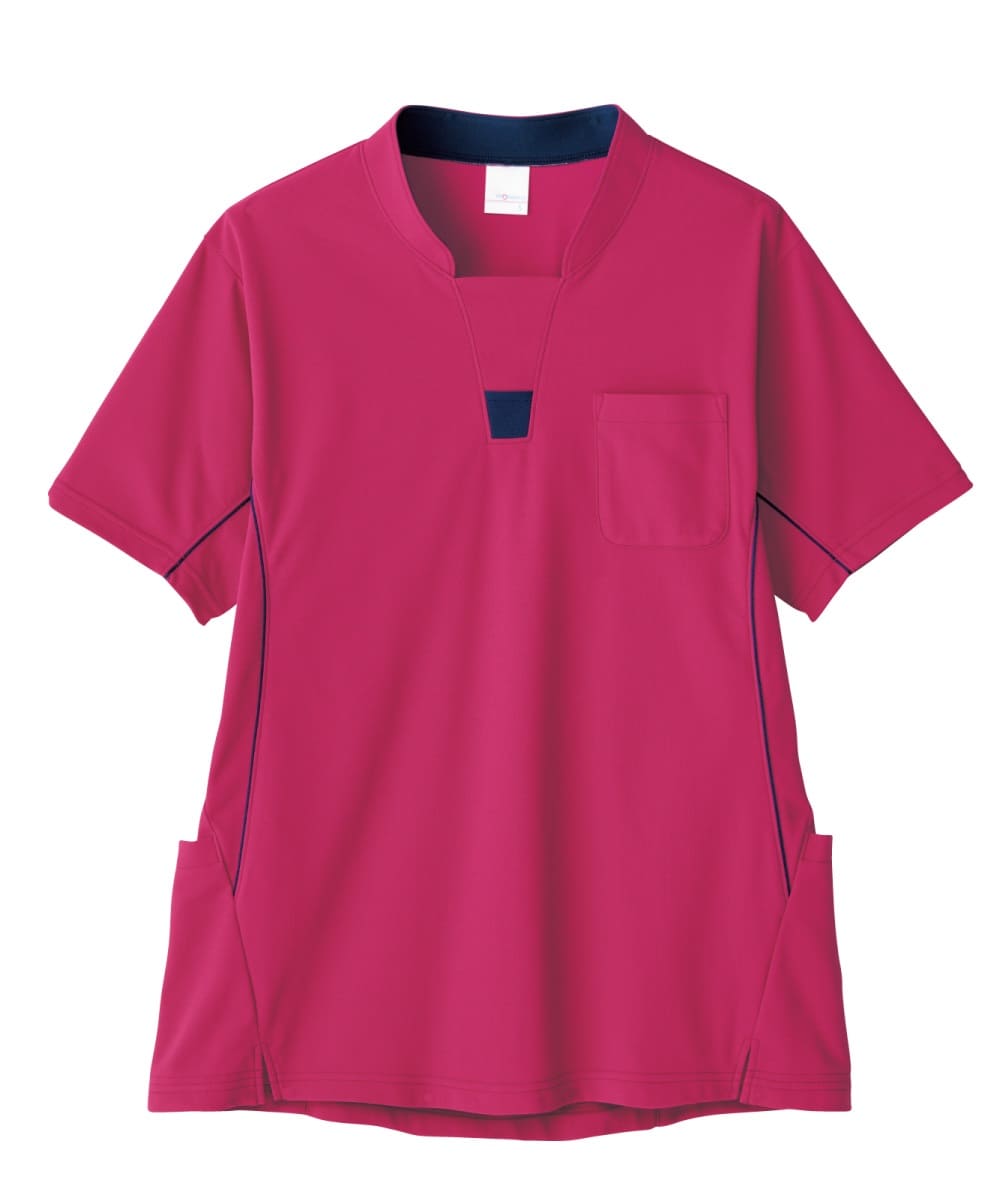 PK399-74　男女兼用半袖ニットシャツ　フューシャピンク