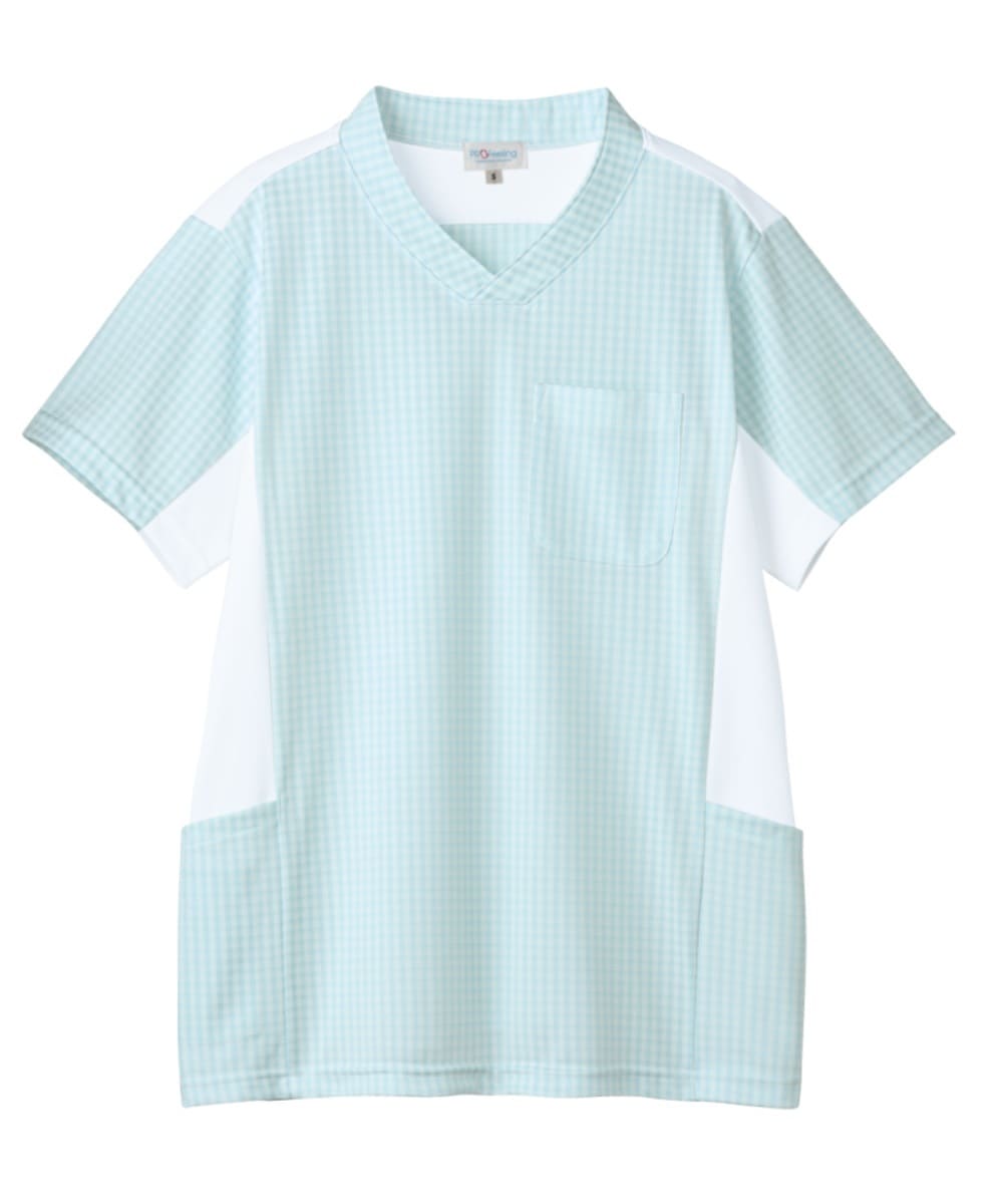 PT319-31　男女兼用ニットギンガムスクラブ　サックス